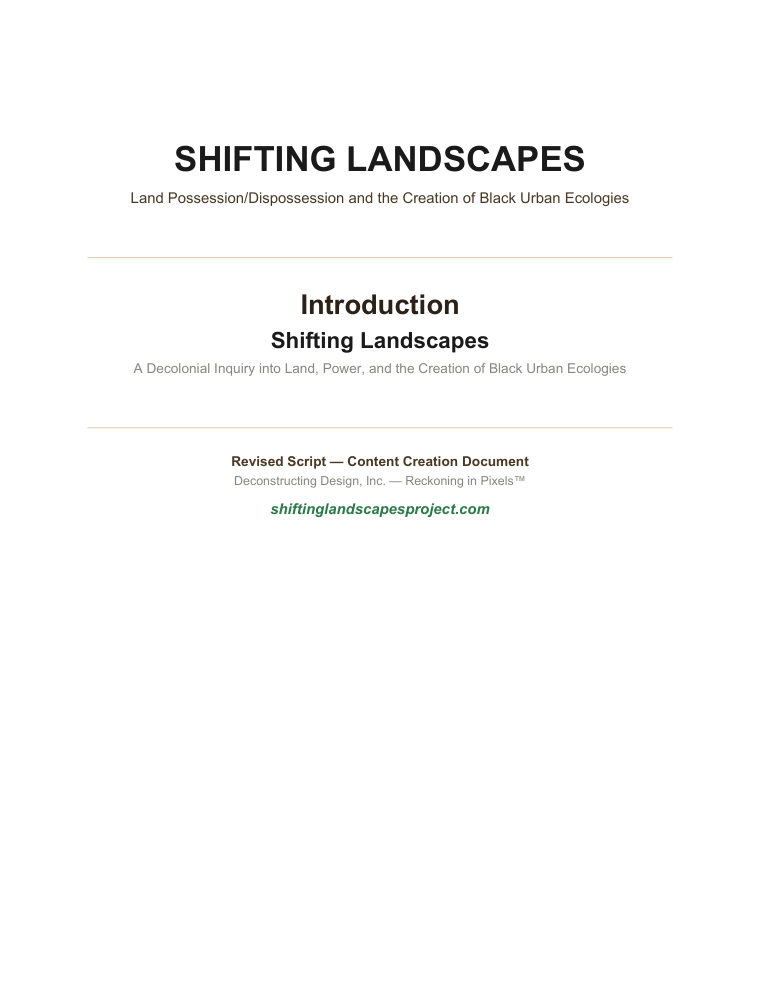 Shifting Landscapes — first page of the current draft
